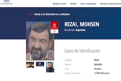 La cédula roja de Interpol sobre Mohsen Rezai