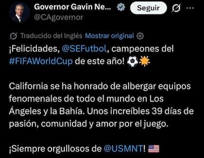 La celebración de Newsom tras la victoria española