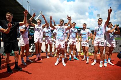 La celebración del conjunto argentino, antes de la final ante Nueva Zelanda