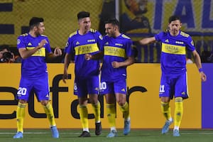 La celebración tras el penal que anotó Salvio; Boca se llevó tres puntos fundamentales de La Paz