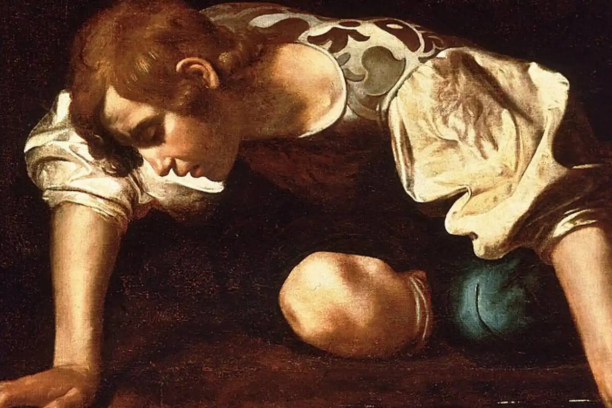 La célebre imagen de Narciso -realizada por Caravaggio- contemplando su propio reflejo en el agua