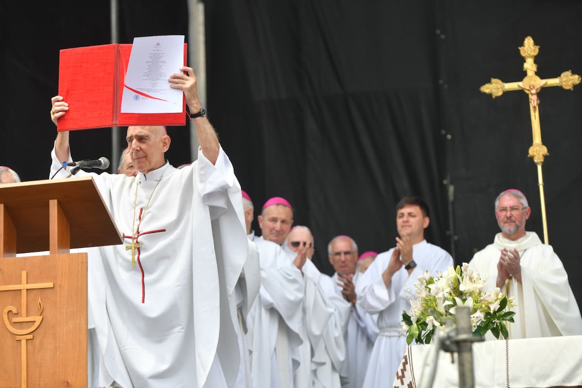 La ceremonia de beatificación del cardenal Eduardo Francisco Pironio se realizó en la Plaza General Belgrano, frente a la Basílica Nuestra Señora de Luján