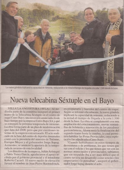 La ceremonia en la que se bautizó como "Jean Pierre Raemdonck" a la -entonces- más reciente telecabina del Cerro Bayo.