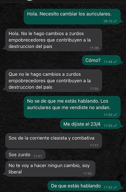 La charla continuó por WhatsApp y se viralizó en las redes sociales
Foto: Twitter @___ElGringo_