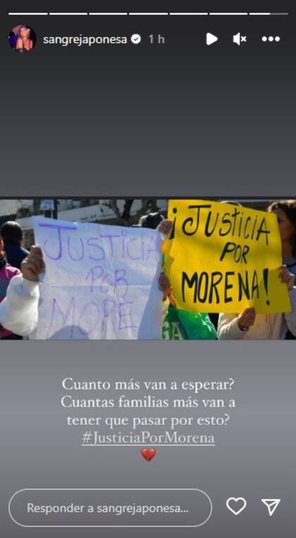 La China Suárez se manifestó en Instagram tras la muerte de Morena Domínguez
