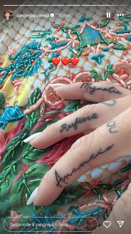 La China Suárez se tatuó los nombres de sus tres hijos (Foto: Instagram @sangrejaponesa)