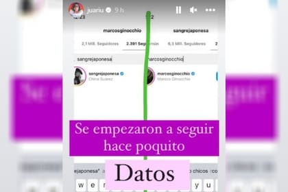La China Suárez y Marcos Ginocchio comenzaron a seguirse luego de la Bresh y el after que compartieron