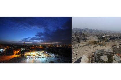 La ciudad vieja de Aleppo, el 24 de noviembre de 2008 (derecha) y después el 13 de diciembre de 2016.