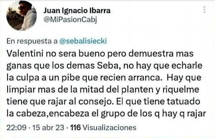 La clara alusión de Juan Ignacio a Darío Benedetto: "Encabeza el grupo de los que hay que rajar"