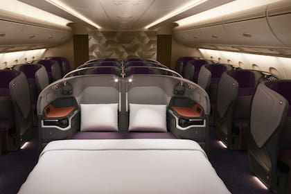 La clase ejecutiva de un avión A380R, de Singapore Airlines