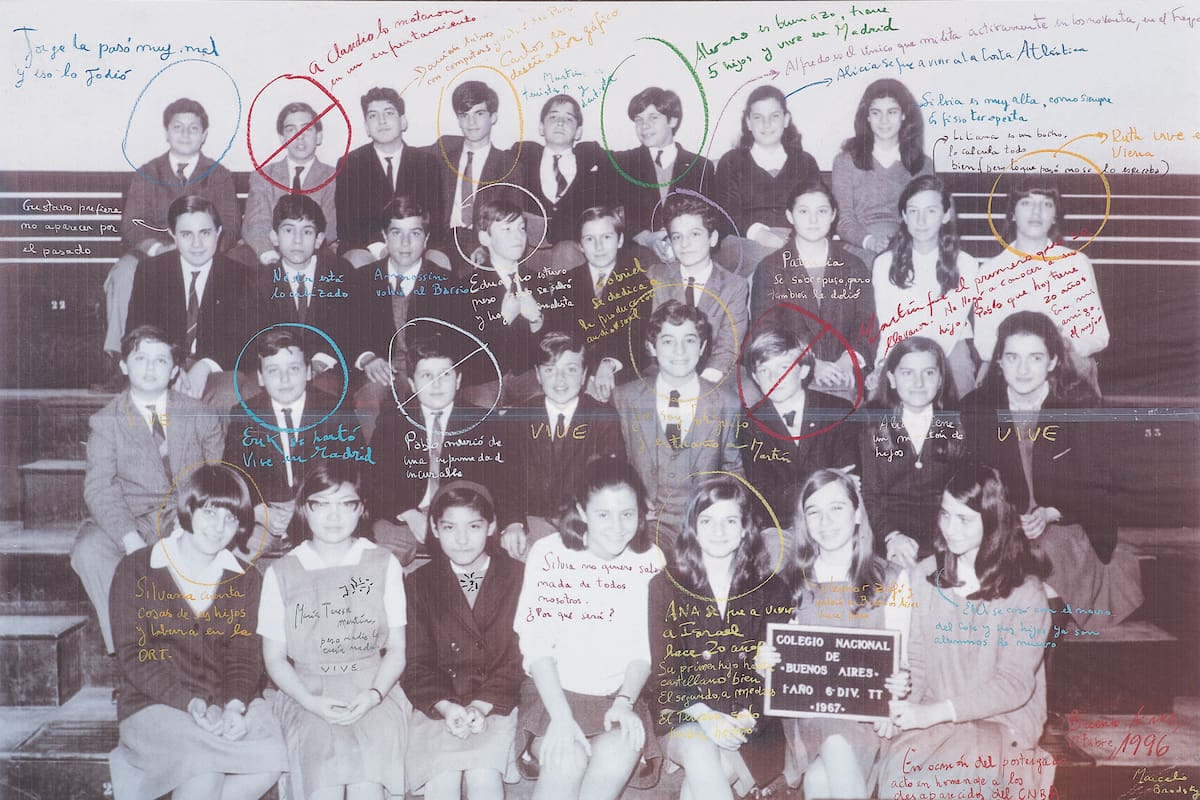 "La clase,1er Año, 6ta División, 1967-1996", fotografía intervenida por Marcelo Brodsky que integra colecciones de varios museos