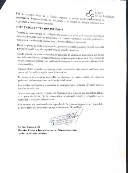 La Clínica de las Américas dijo que la mujer sufrió heridas y confirmó su embarazo