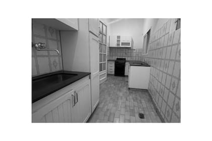 La cocina tal como la encontró Ekaterina. Cerrada, se comunicaba con un pasillo mediante una puerta de vidrio repartido. Las ventanas pequeñas no aprovechaban el patio posterior.