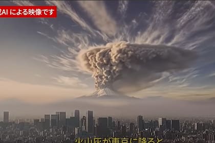 La columna de cenizas que desprendería el Monte Fuji si hiciera erupción (Imagen generada con inteligencia artificial)