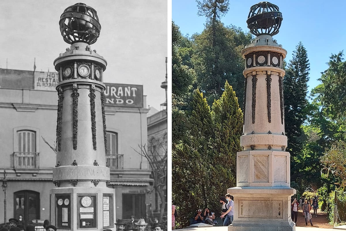 La columna meteorológica ayer y hoy, de la Plazoleta junto a la Manzana de las Luces al Botánico.