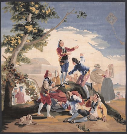 "La cometa" (1778-1801), tapiz de la Real Fábrica de Tapices de Santa Bárbara, España, según diseño de Francisco de Goya y Lucientes