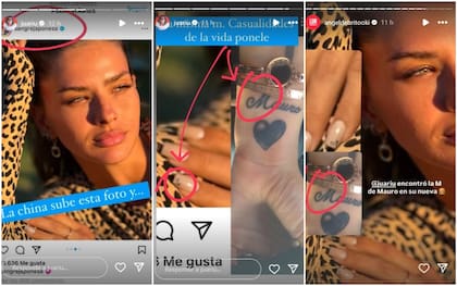 La comparación del tatuaje de Wanda Nara que se hizo en 2013 y la M que se colocó la China en una de sus uñas