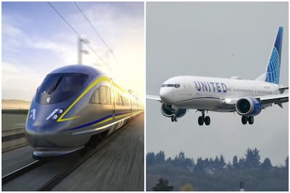 La comparación entre el tren de alta velocidad de California y el avión en la ruta Los Ángeles-San Francisco muestra una diferencia clara en el tiempo directo de viaje