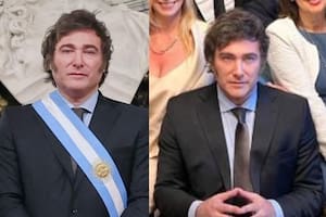 La comparación entre una foto de Milei difundida por AP y otra, de minutos antes, enviada por el equipo de prensa del nuevo presidente