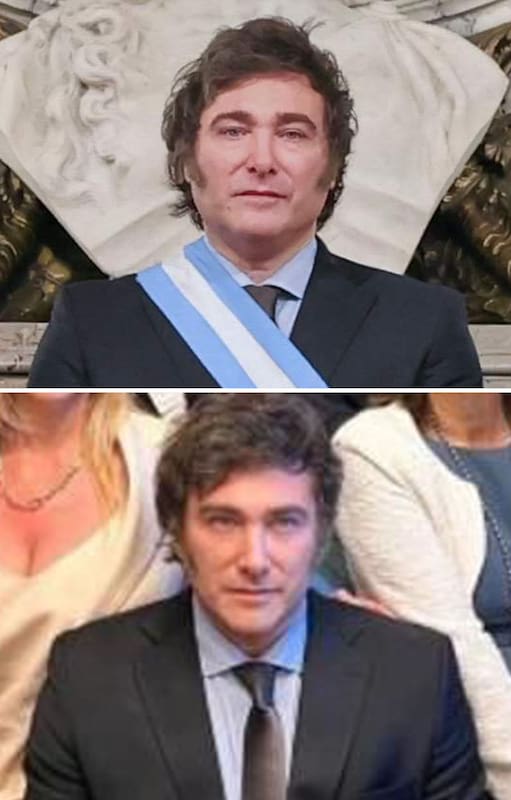 La comparación entre una foto de Milei difundida por AP y otra, de minutos antes, enviada por el equipo de prensa del nuevo presidente