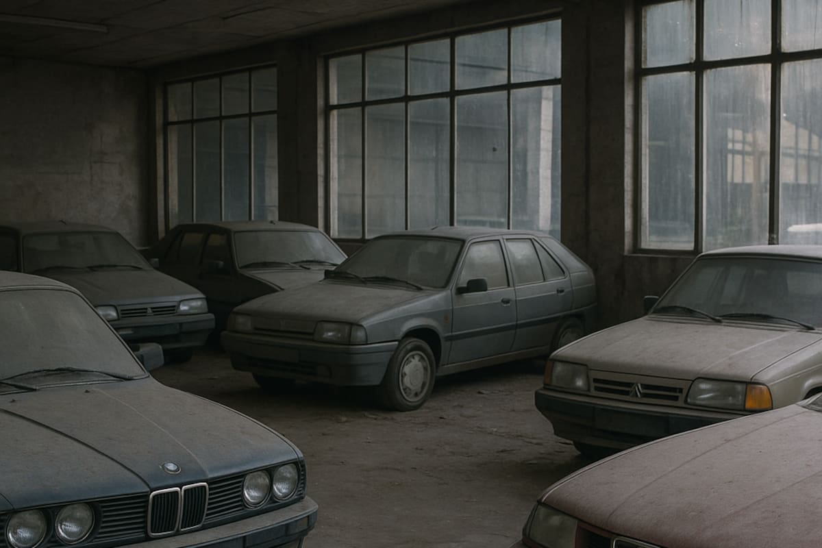 La concesionaria abandonada en Suecia cuenta con modelos de marcas como BMW, Alfa Romeo, Fiat, Citroën y Volvo (imagen ilustrativa generada con IA)