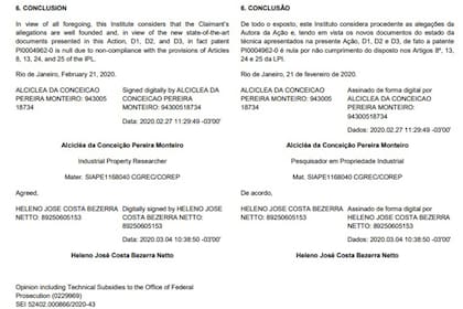 La conclusión del expediente que establece que la patente debe declararse nula
