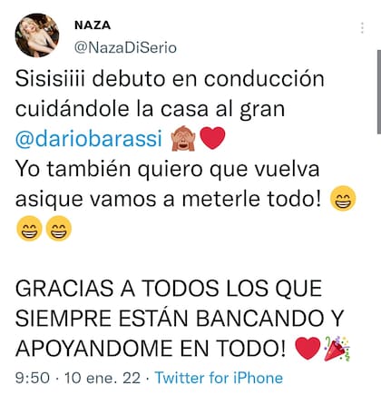 La conductora de TN agradeció al canal y confirmó la noticia en su cuenta de Twitter