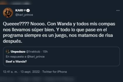 La condundente respuesta de Karina cuando le preguntaron por los rumores de conflicto con Wanda Nara (Foto: Captura de Twitter @kari_prince)