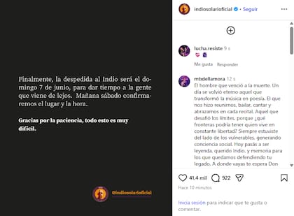 La confirmación en redes de la familia del Indio Solari sobre la despedida del cantante