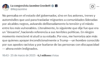 La congresista texana tildó la polémica de "distracción" y pidió enfocarse en el trabajo legislativo