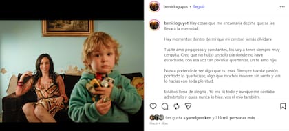 La conmovedora publicación de Benicio dedicada a su mamá