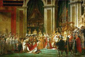 "La Consagración de Napoleón", pintura de Jacques-Louis David, con Bonaparte de pie en el centro de la escena