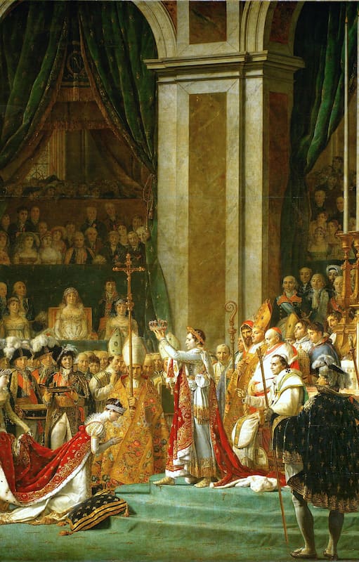 "La Consagración de Napoleón", pintura de Jacques-Louis David, con Bonaparte de pie en el centro de la escena