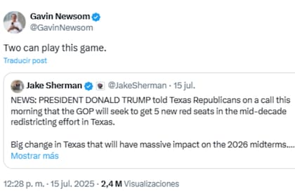 La contundente frase del gobernador de California en su perfil de X