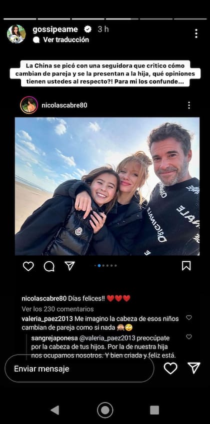 La contundente reacción de la China Suárez al comentario negativo (Captura: Instagram)