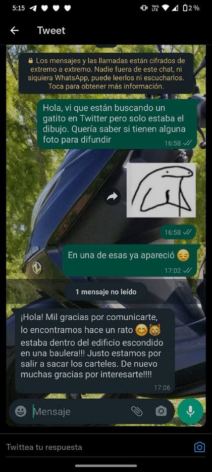 La conversación de los dueños del animal con el tuitero