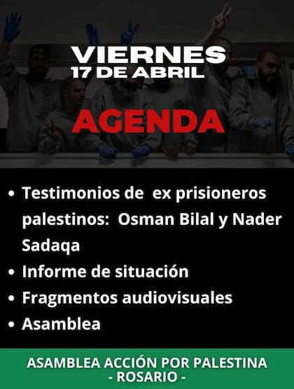 La convocatoria de la Asamblea Acción por Palestina Rosario. Foto Redes