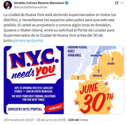 La convocatoria es para la creación de supermercados en Queens, Brooklyn y Staten Island