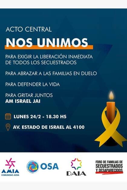 La convocatorio es para el próximo lunes a las 18.30 en la Avenida Estado de Israel 4100