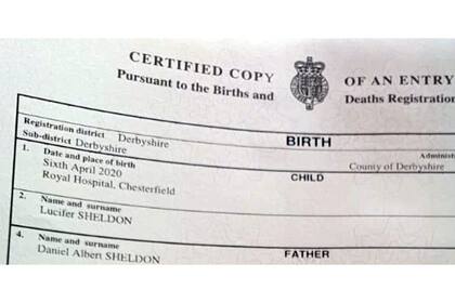 La copia certificada, prueba de la inscripción del nombre Lucifer