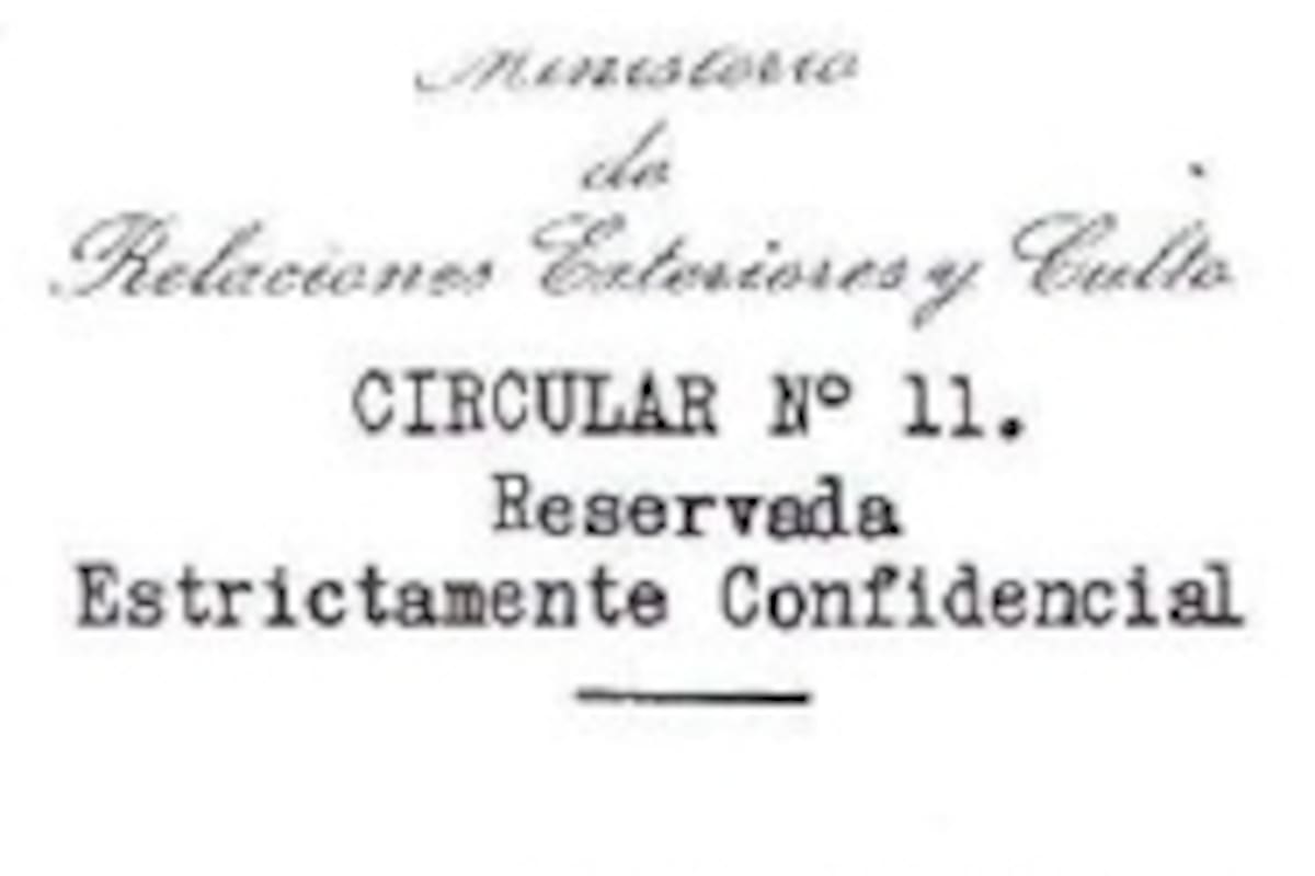 La copia de la Circular 11 encontrada en Estocolmo, con la etiqueta "Reservada, Estrictamente Confidencial"