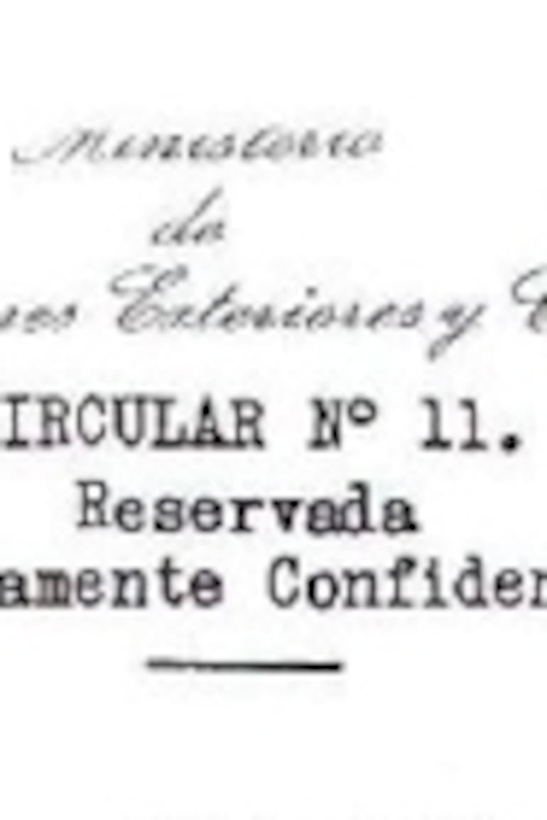 La copia de la Circular 11 encontrada en Estocolmo, con la etiqueta "Reservada, Estrictamente Confidencial"