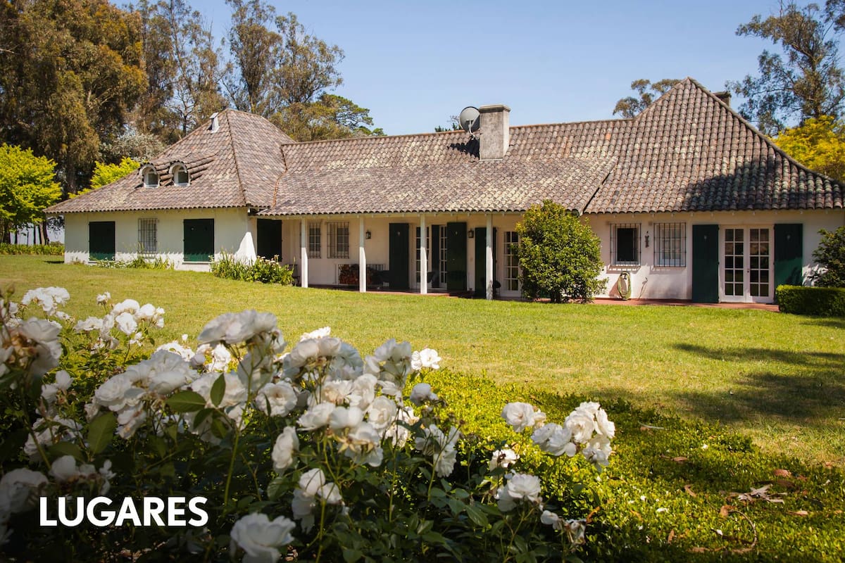 Una de las postales clásicas de la estancia: la casona enmarcada por un bosque de araucarias