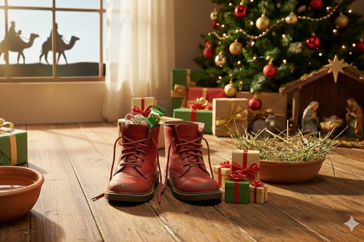 La costumbre del Día de Reyes Magos es que los niños dejen sus zapatos a la noche para que ellos les dejen regalos