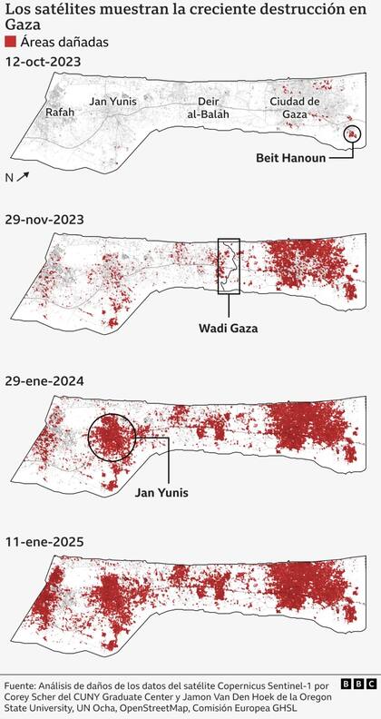 La creciente destrucción de Gaza.