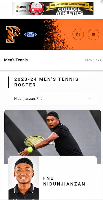 La credencial de Fnu Nidunjianzan: jugador de la universidad de Princeton