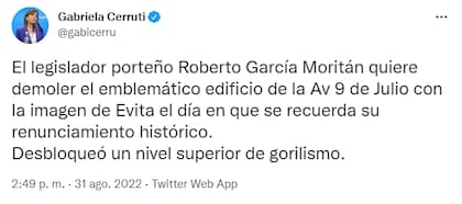 La crítica de Gabriela Cerruti a Roberto García Moritán (Foto: Twitter)