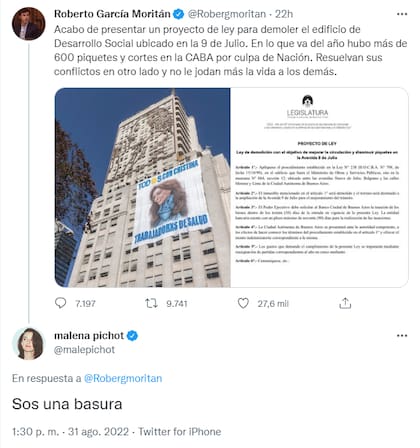 La crítica de Malena Pichot a Roberto García Moritán (Foto: Twitter)