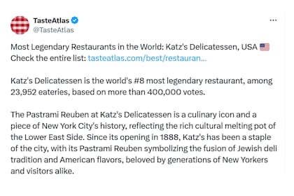 La crítica de Taste Atlas en X. (X TasteAtlas)