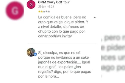La crítica del cliente fue mediante Google Captura Google)